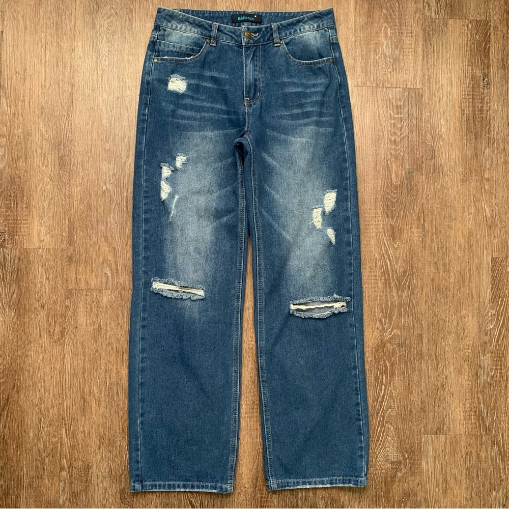 Wide Leg Distressed Jeans Size M
